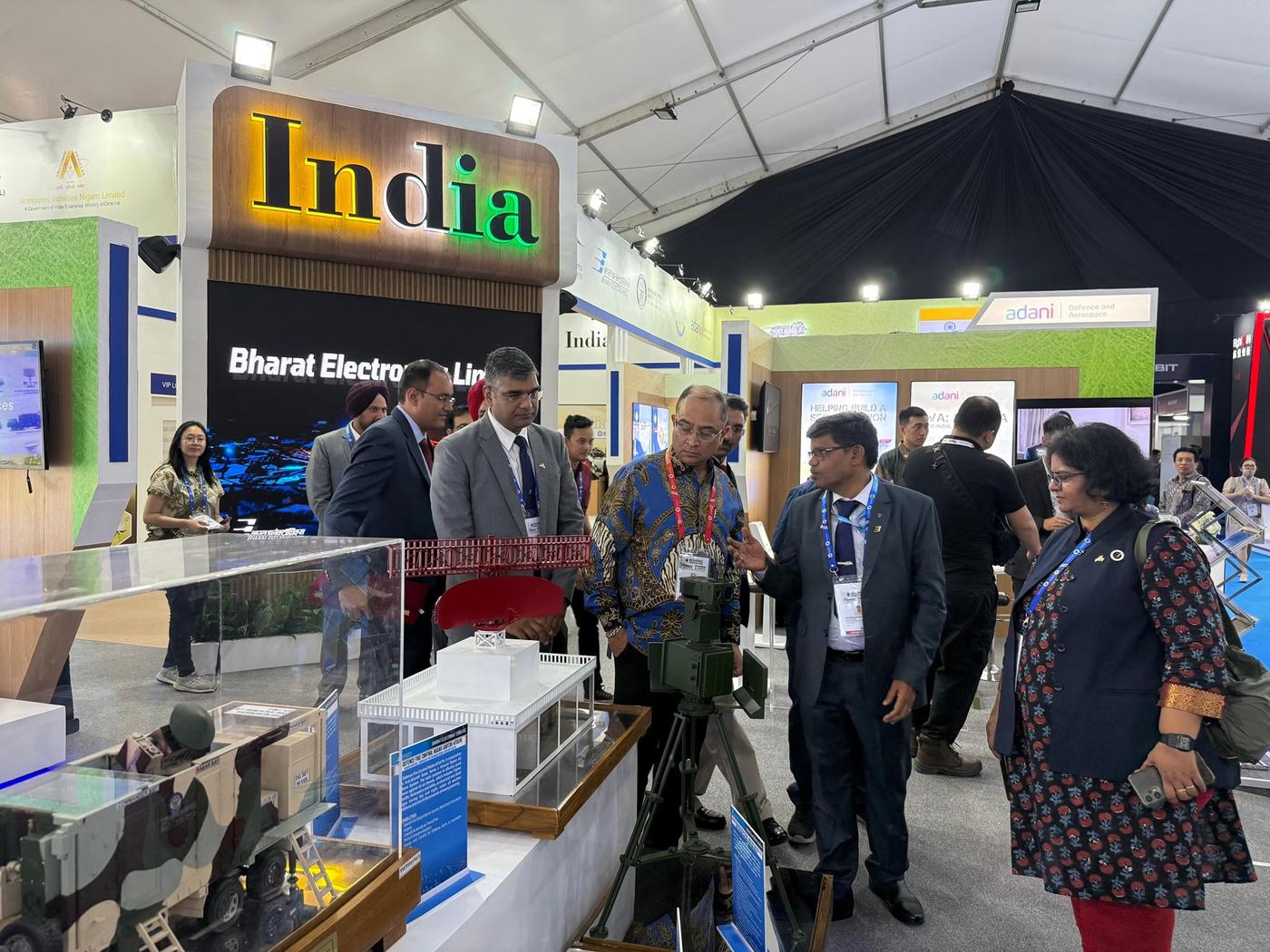 Bharat Electronics Limited exhibition stand showing its defence technology Bharat Electronics Limited exhibition stand showing its defence technology