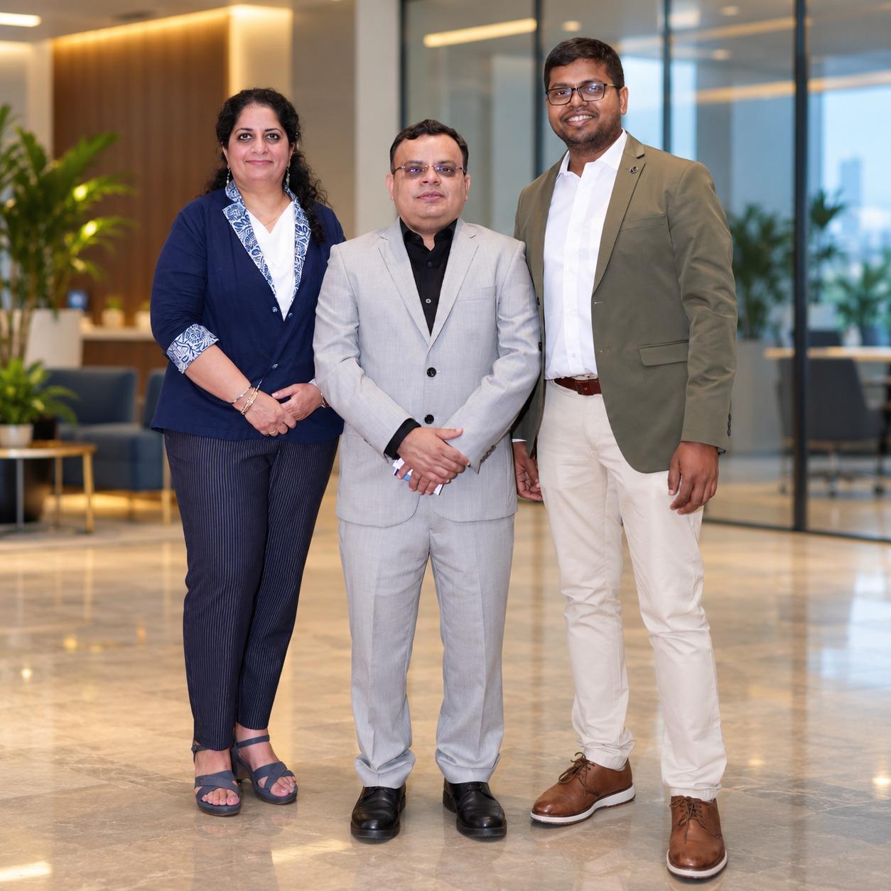 The founders of Acuver Consulting: Sahiba Singh, Sunny Nandwani and Satyajit Jena